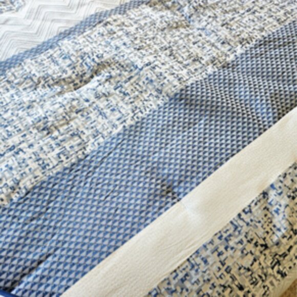 Queen 7 pc Harmony Jacquard Comforter Madison Park Set Navy & Silver - Picture 11 of 13